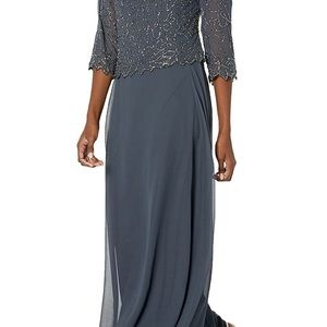 J Kara Women's 3/4 Scallop Beaded Pop Over Gown